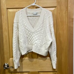 Wilfred free beige cream v-never crop knit sweater size L